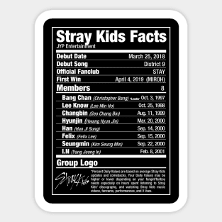 Stray Kids Kpop Nutritional Facts 2 Sticker